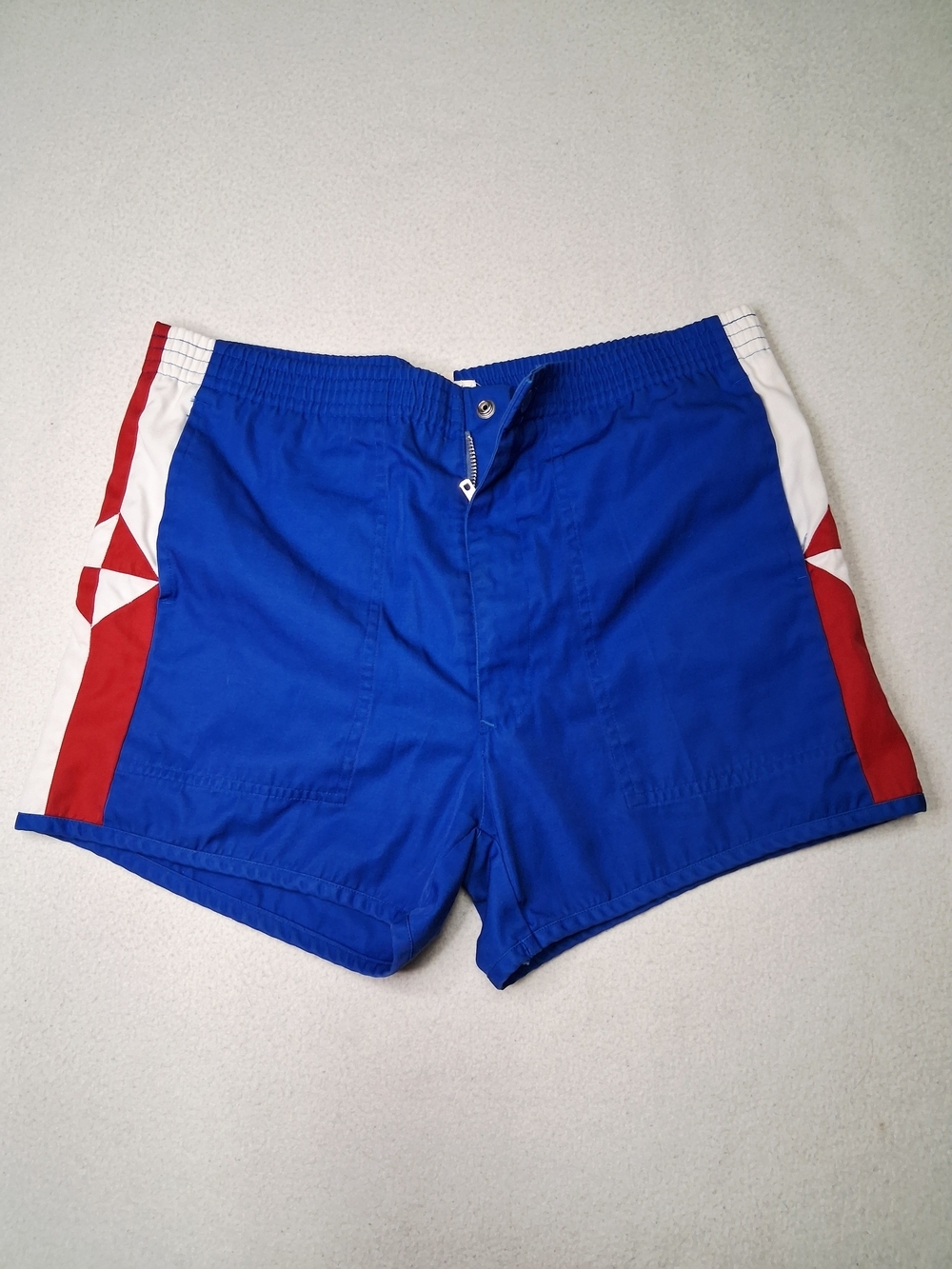 1980 Active Vintage Blue Athletic Swim Shorts with Red & White Side Panels